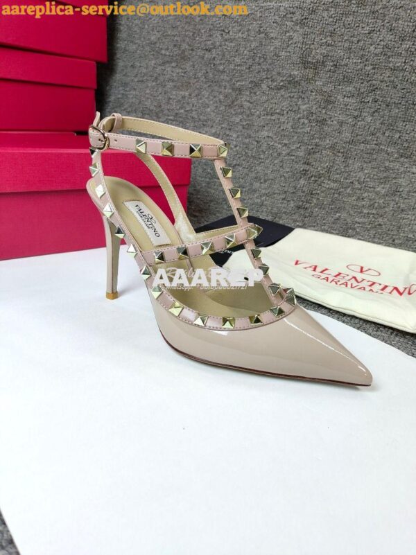 Replica Valentino Garavani Rockstud Caged Ankle Strap pump in Patent l 3