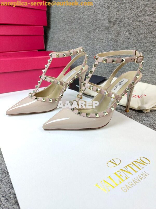 Replica Valentino Garavani Rockstud Caged Ankle Strap pump in Patent l 4