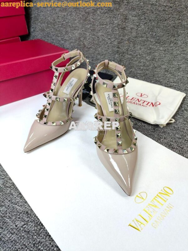 Replica Valentino Garavani Rockstud Caged Ankle Strap pump in Patent l 6