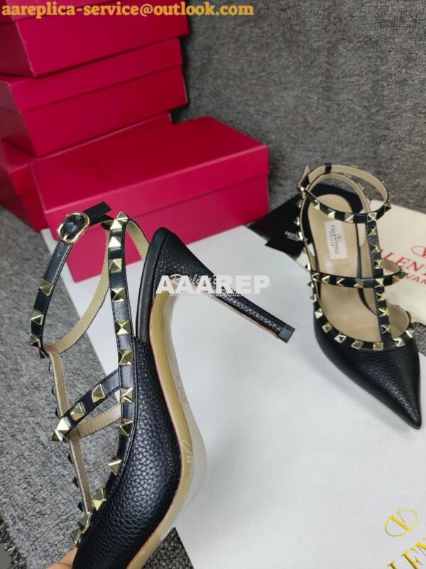 Replica Valentino Garavani Rockstud Caged Ankle Strap pump in Grainy c 8