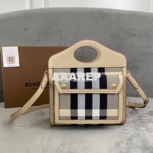 Replica Burberry Mini Check Cotton and Leather Pocket Bag Beige 802806