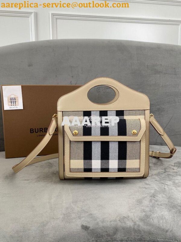 Replica Burberry Mini Check Cotton and Leather Pocket Bag Beige 802806