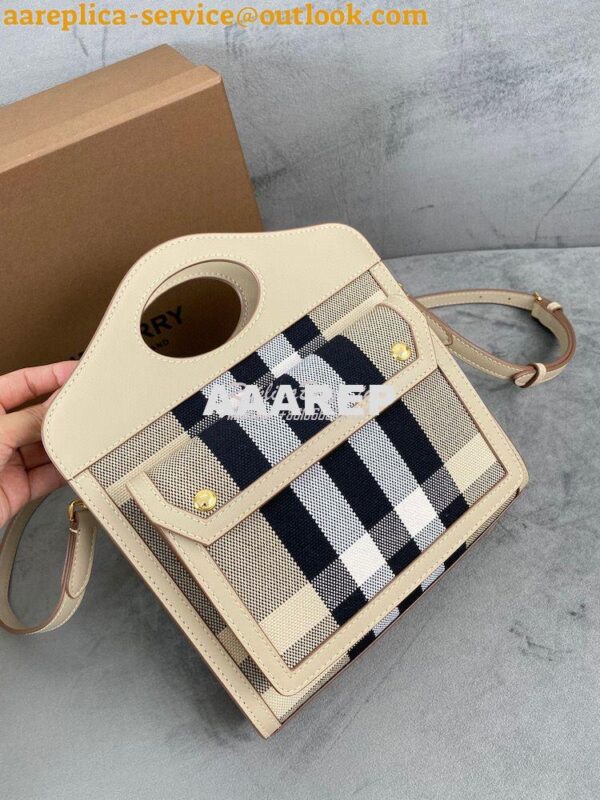 Replica Burberry Mini Check Cotton and Leather Pocket Bag Beige 802806 2