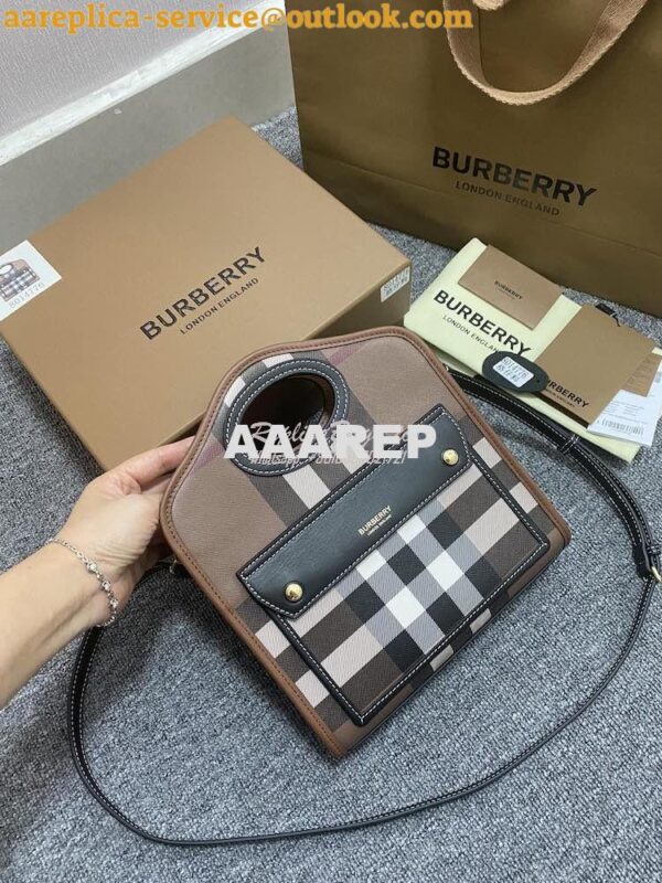 Replica Burberry Mini Dark Birch Brown E-canvas Pocket Bag 80146151 4