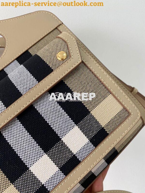 Replica Burberry Mini Check Cotton and Leather Pocket Bag Beige 802806 9