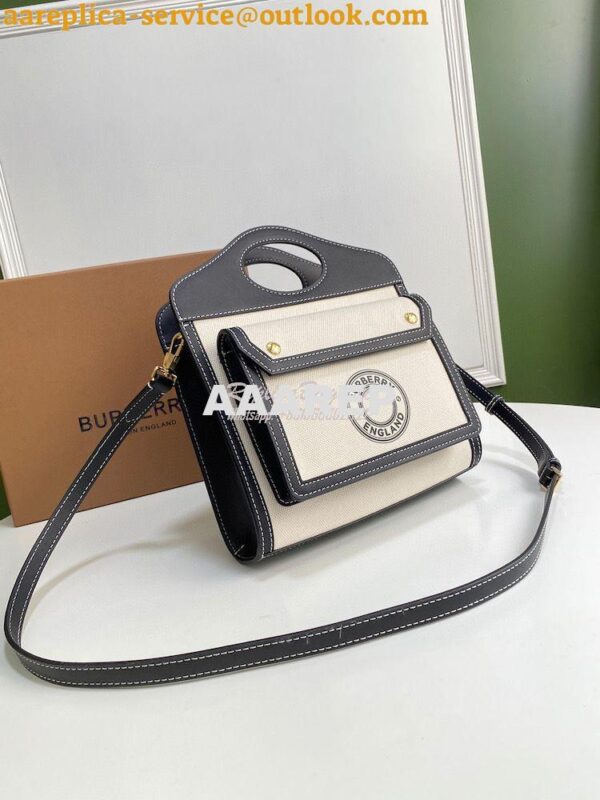 Replica Burberry Mini Logo Graphic Canvas and Leather Pocket Bag Natur 3