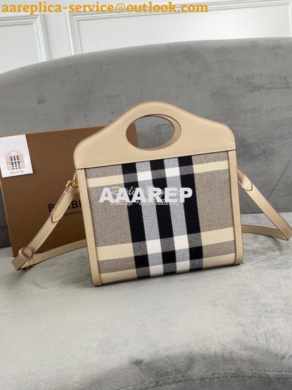 Replica Burberry Mini Check Cotton and Leather Pocket Bag Beige 802806 12