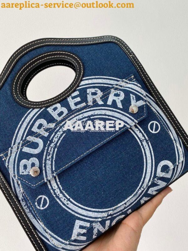 Replica Burberry Mini Logo Graphic Denim and Leather Pocket Bag Dark C 7