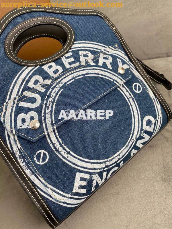 Replica Burberry Mini Logo Graphic Denim and Leather Pocket Bag Dark C 9