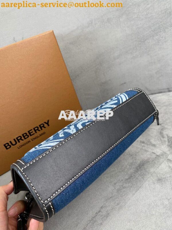 Replica Burberry Mini Logo Graphic Denim and Leather Pocket Bag Dark C 12