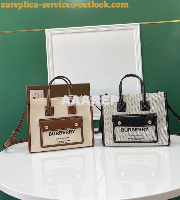 Replica Burberry Mini Two-tone Canvas and Leather Freya Bag Black 8044