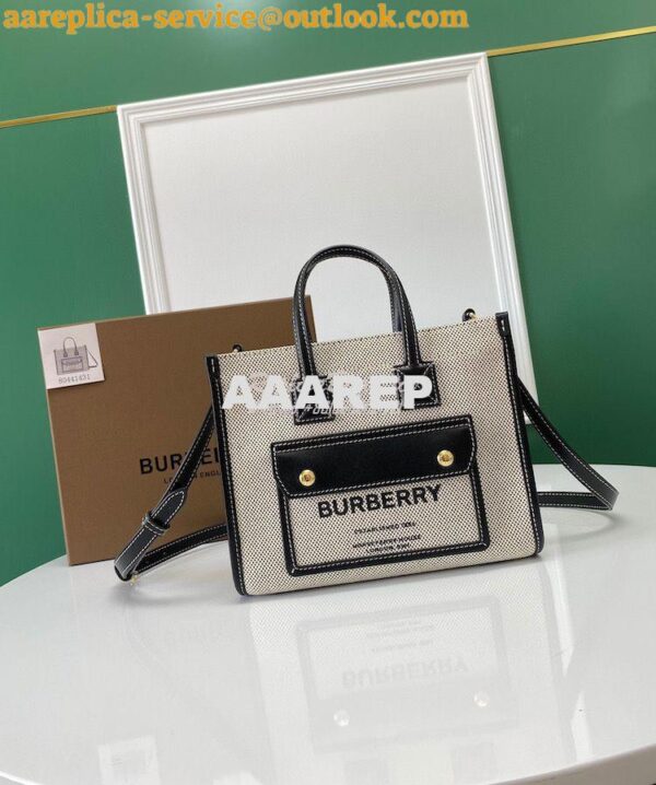 Replica Burberry Mini Two-tone Canvas and Leather Freya Bag Black 8044 4