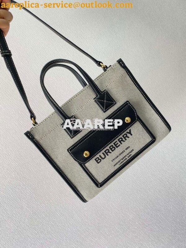 Replica Burberry Mini Two-tone Canvas and Leather Freya Bag Black 8044 5