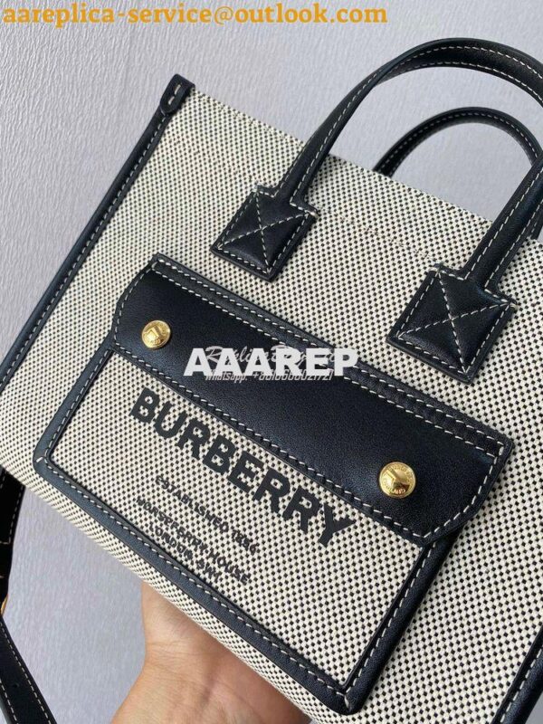 Replica Burberry Mini Two-tone Canvas and Leather Freya Bag Black 8044 6