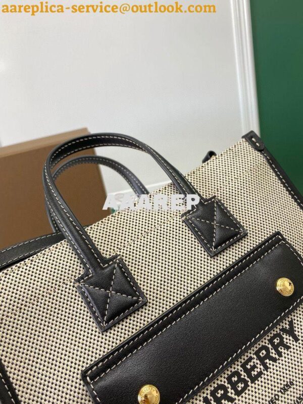 Replica Burberry Mini Two-tone Canvas and Leather Freya Bag Black 8044 7