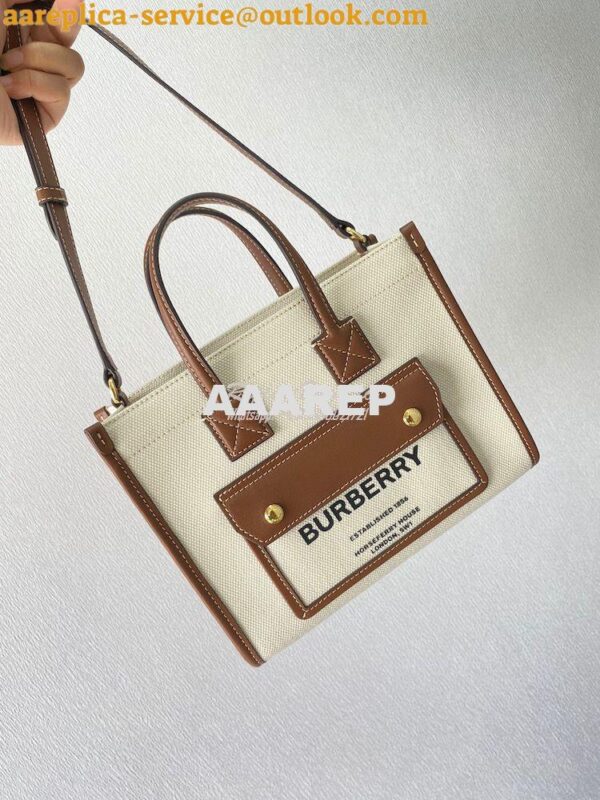 Replica Burberry Mini Two-tone Canvas and Leather Freya Bag Natural Ta 2