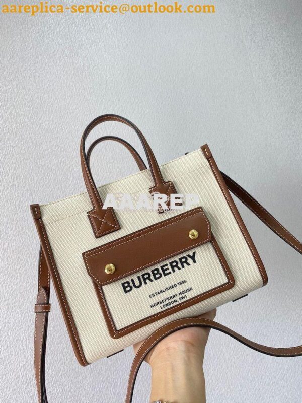 Replica Burberry Mini Two-tone Canvas and Leather Freya Bag Natural Ta 3