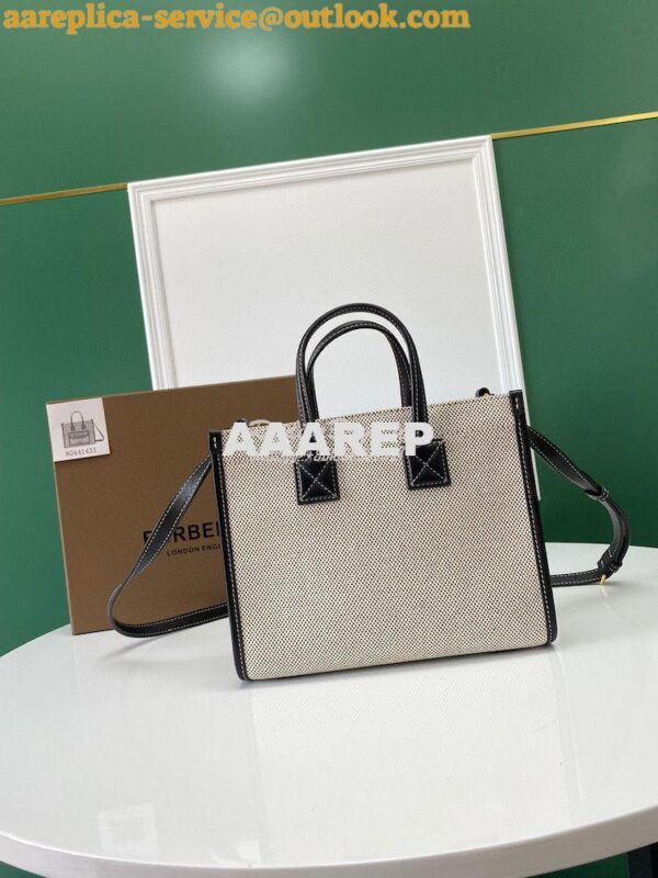 Replica Burberry Mini Two-tone Canvas and Leather Freya Bag Black 8044 12