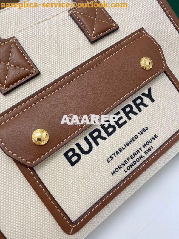 Replica Burberry Mini Two-tone Canvas and Leather Freya Bag Natural Ta 6