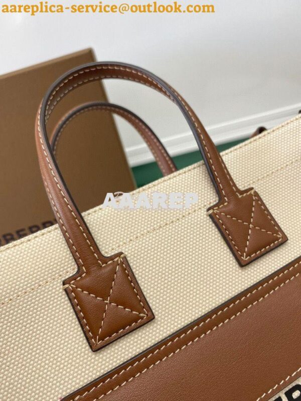 Replica Burberry Mini Two-tone Canvas and Leather Freya Bag Natural Ta 5