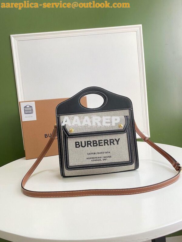 Replica Burberry Mini Two-tone Canvas and Leather Pocket Bag 80146151