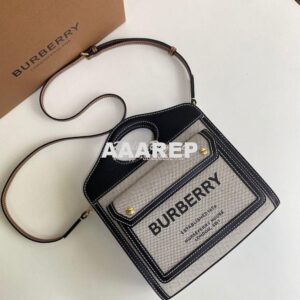 Replica Burberry Mini Two-tone Canvas and Leather Pocket Bag 80146151 2