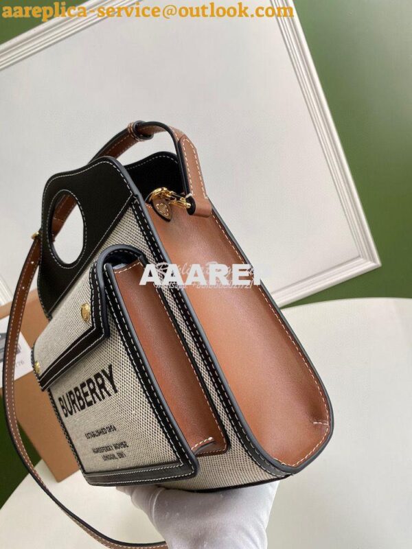 Replica Burberry Mini Two-tone Canvas and Leather Pocket Bag 80146151 4