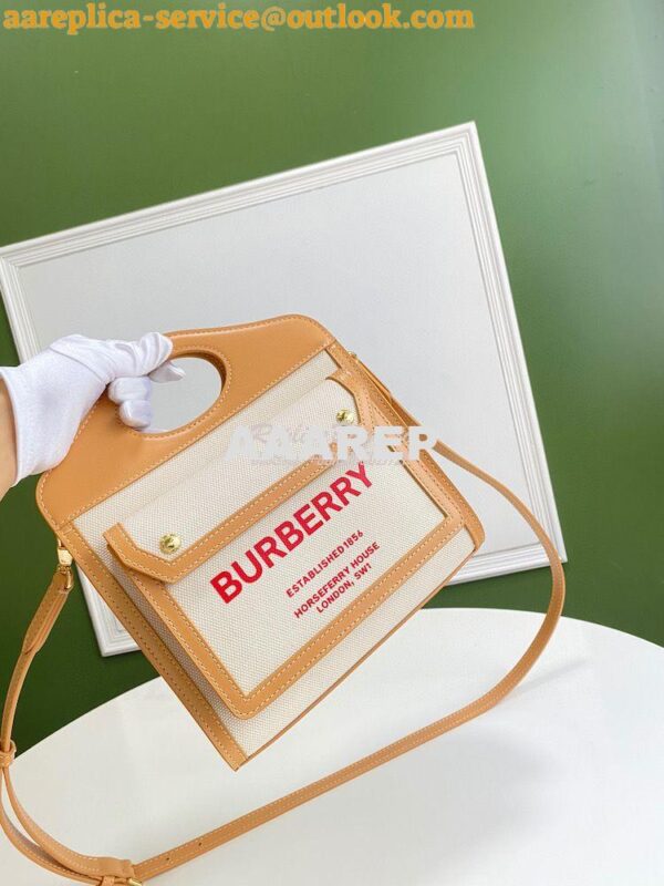 Replica Burberry Mini Two-tone Canvas and Leather Pocket Bag 80146151 4