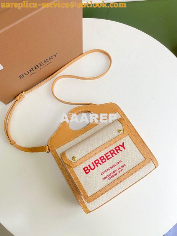 Replica Burberry Mini Two-tone Canvas and Leather Pocket Bag 80146151 5