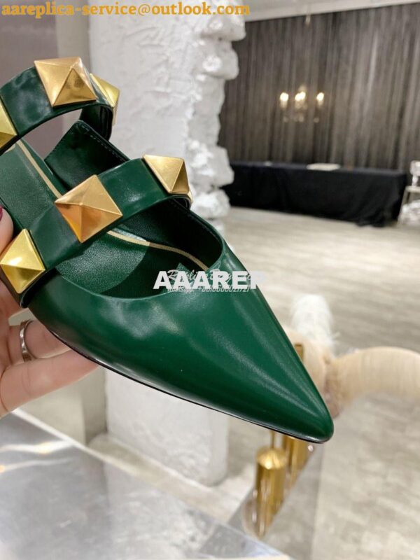 Replica Valentino Roman Stud Flat Mule In Calfskin VW2S0BK8 Green 5