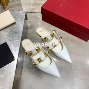 Replica Valentino Roman Stud Flat Mule In Calfskin VW2S0BK8 Ivory