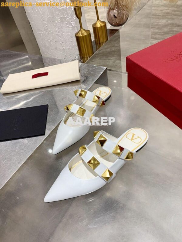 Replica Valentino Roman Stud Flat Mule In Calfskin VW2S0BK8 Ivory 4