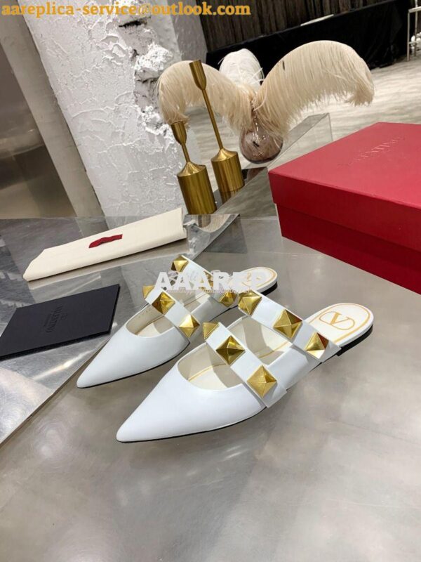 Replica Valentino Roman Stud Flat Mule In Calfskin VW2S0BK8 Ivory 5