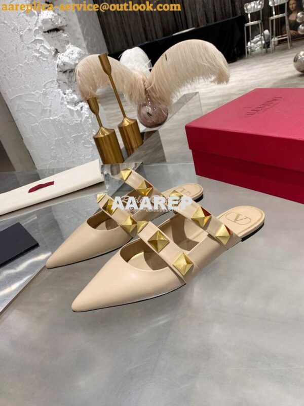 Replica Valentino Roman Stud Flat Mule In Calfskin VW2S0BK8 Nude 5