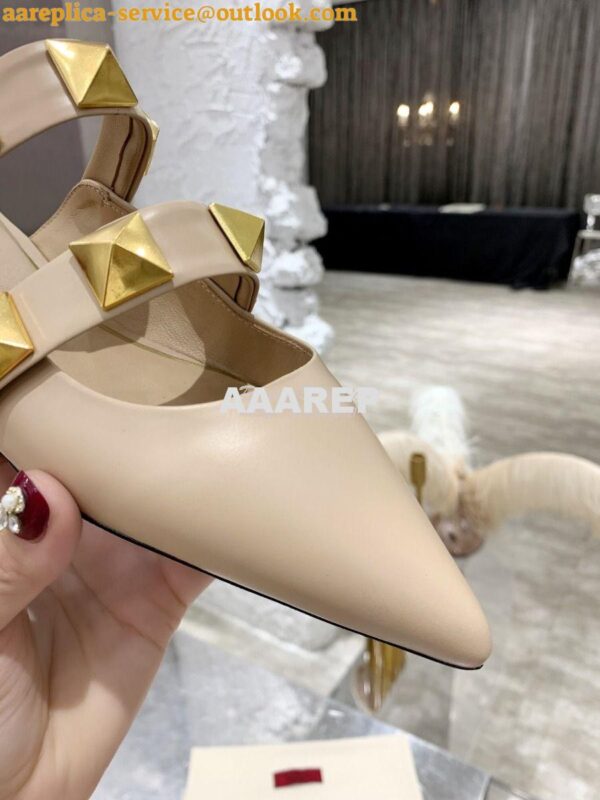 Replica Valentino Roman Stud Flat Mule In Calfskin VW2S0BK8 Nude 8