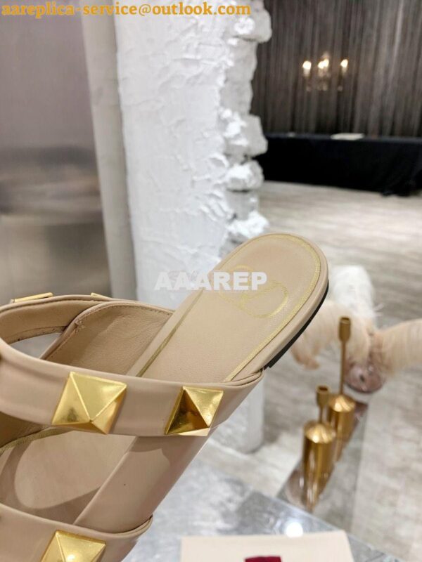 Replica Valentino Roman Stud Flat Mule In Calfskin VW2S0BK8 Nude 9