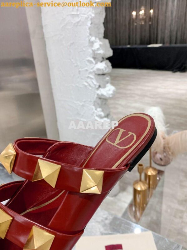 Replica Valentino Roman Stud Flat Mule In Calfskin VW2S0BK8 Red 8