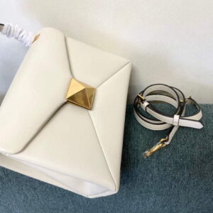 Replica Valentino WB0K58ILK Medium One Stud Grainy Calfskin Handbag Light Ivory