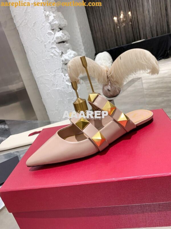 Replica Valentino Roman Stud Flat Mule In Calfskin VW2S0BK8 Rose Canne 7