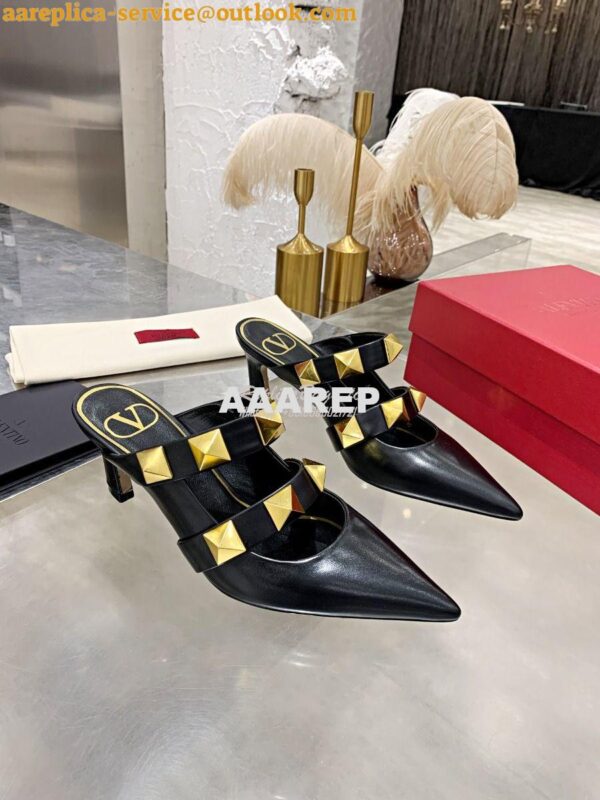 Replica Valentino Roman Stud Mule In Calfskin 65mm VW2S0BK9 Black 3