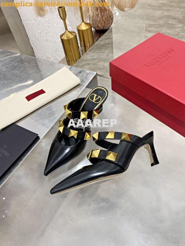 Replica Valentino Roman Stud Mule In Calfskin 65mm VW2S0BK9 Black 4