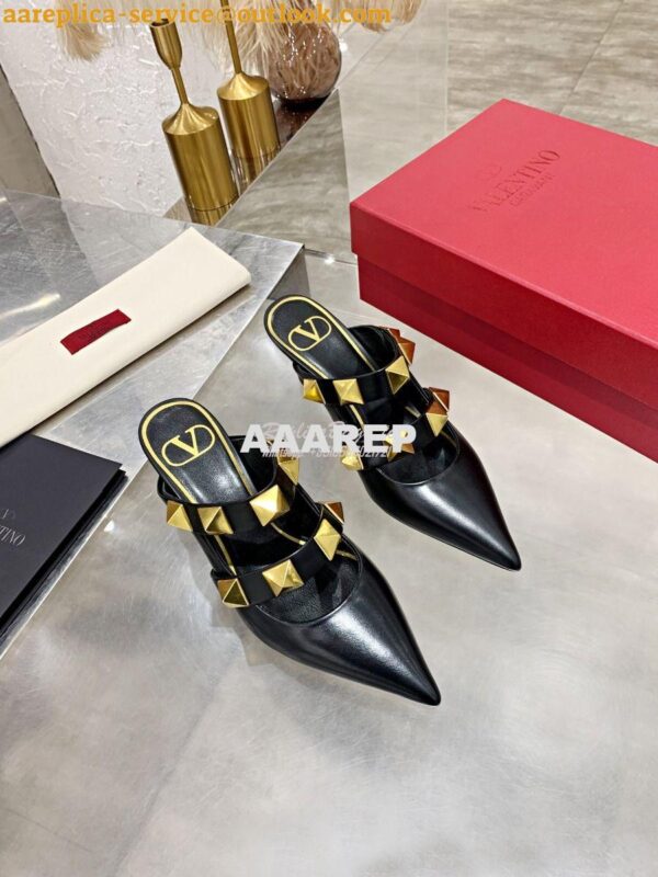 Replica Valentino Roman Stud Mule In Calfskin 65mm VW2S0BK9 Black 7