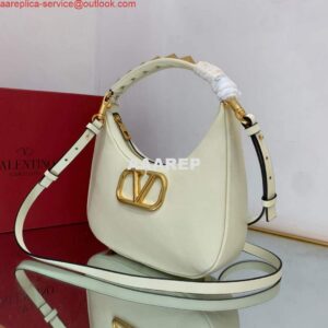 Replica Valentino WB0K69EIM Stud Sign Calfskin Hobo Bag Light Ivory 2