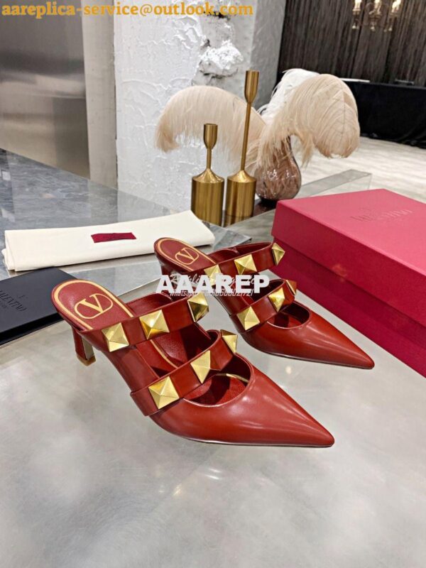 Replica Valentino Roman Stud Mule In Calfskin 65mm VW2S0BK9 Red 3