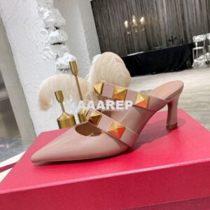 Replica Valentino Roman Stud Mule In Calfskin 65mm VW2S0BK9 Rose Canne