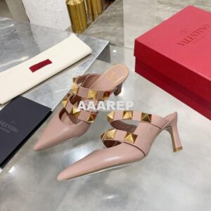 Replica Valentino Roman Stud Mule In Calfskin 65mm VW2S0BK9 Rose Canne 2