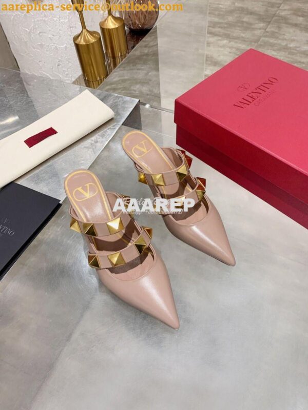 Replica Valentino Roman Stud Mule In Calfskin 65mm VW2S0BK9 Rose Canne 6