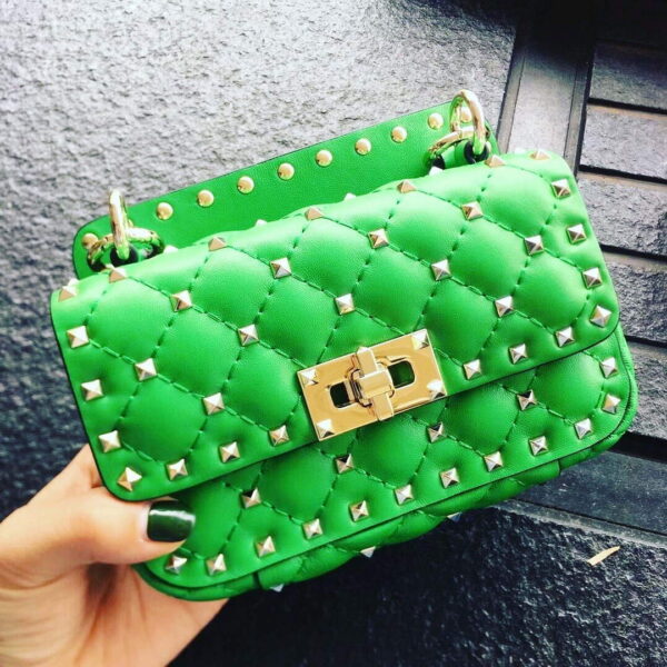 Replica Valentino XW2B0123 Small Rockstud Spike Nappa Leather Bag Green 3