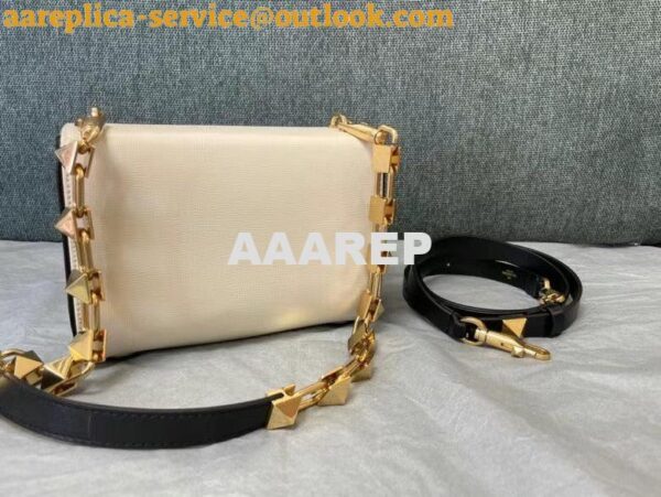 Replica Valentino XW2B0J96 Stud Sign Grainy Calfskin Shoulder Bag Beige and Black 6