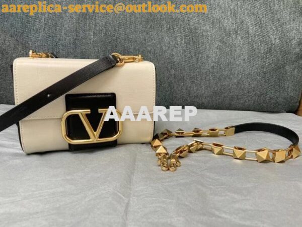 Replica Valentino XW2B0J96 Stud Sign Grainy Calfskin Shoulder Bag Beige and Black 9
